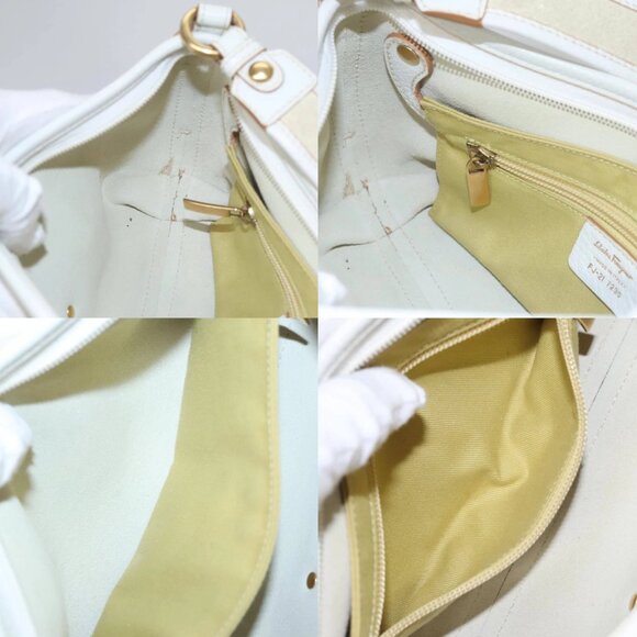 Salvatore Ferragamo Shoulder Bag Leather White Auth 105780V